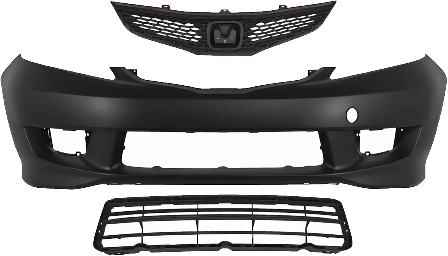 Front Bumper Cover Primed Plastic + Upper & Lower Grille Direct Replacement Compatible With 2009-2011 Honda Fit