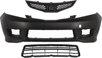 Front Bumper Cover Primed Plastic + Upper & Lower Grille Direct Replacement Compatible With 2009-2011 Honda Fit