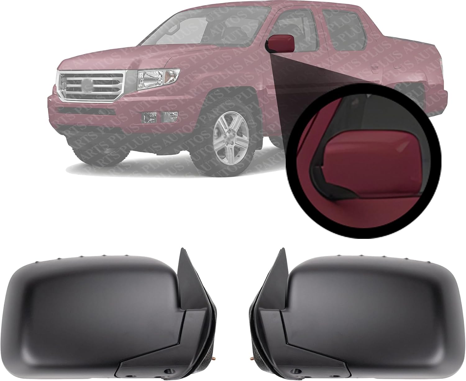 Set Of 2 Front Power Mirror Manual Folding Heated Primed Plastic Right Passenger & Left Driver Side Direct Replacement Compatible With 2006-2014 Honda Ridgeline HO1320232 HO1321232
