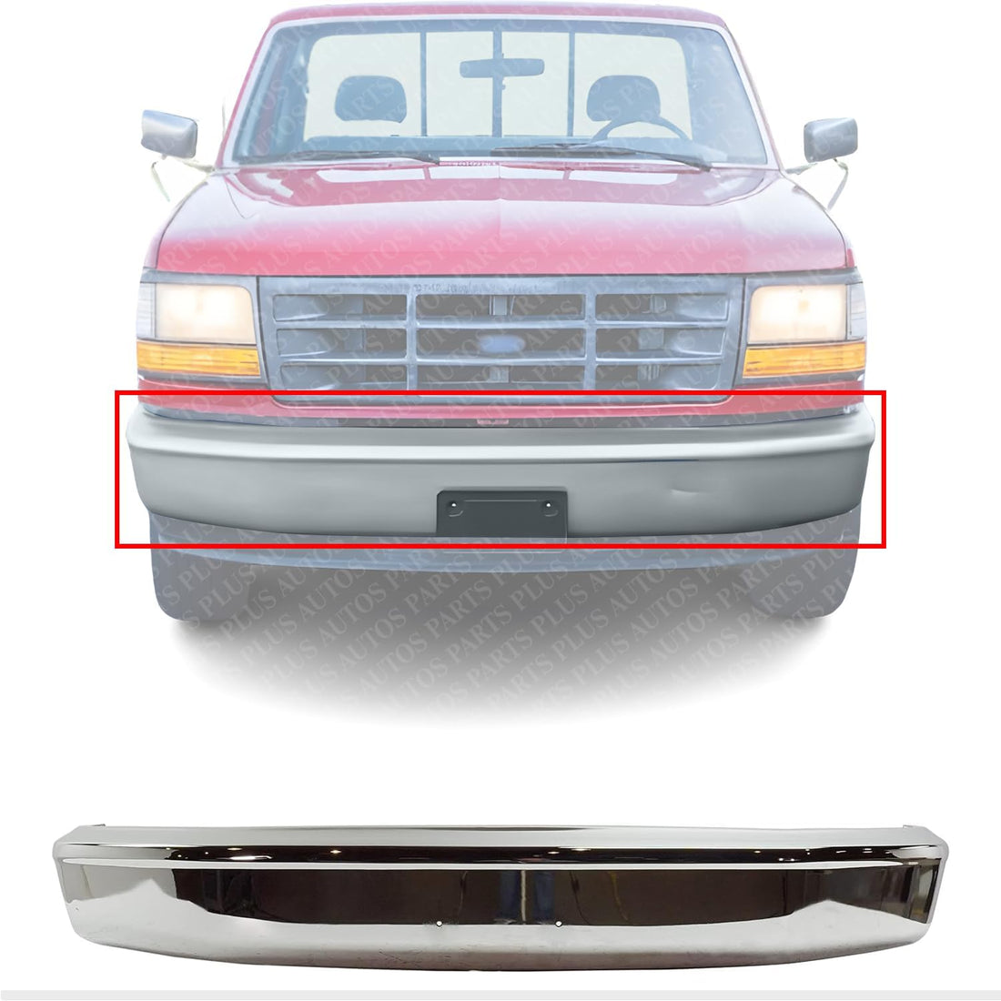 Front Bumper Face Bar Chrome Without Molding Holes Direct Replacement Compatible With 1992-1997 Ford F-Series FO1002236 F2TZ17757A