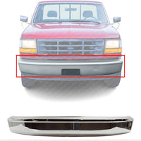 Front Bumper Face Bar Chrome Without Molding Holes Direct Replacement Compatible With 1992-1997 Ford F-Series FO1002236 F2TZ17757A