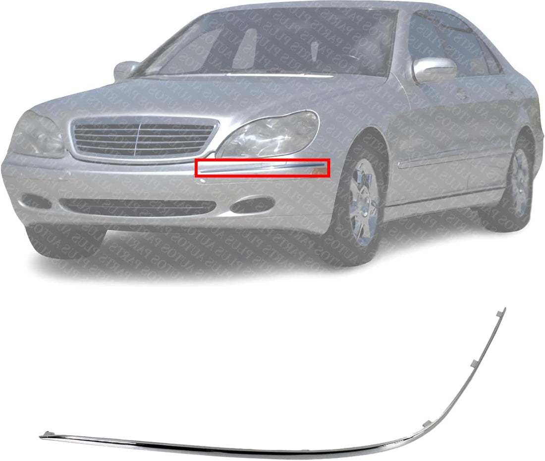 New Front Bumper Molding Chrome Left Driver Side Direct Replacement For Mercedes Benz S-Class 2000-2002 2208850174 MB1058102