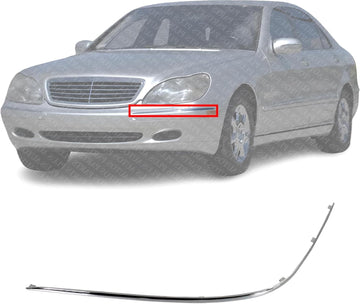 New Front Bumper Molding Chrome Left Driver Side Direct Replacement For Mercedes Benz S-Class 2000-2002 2208850174 MB1058102