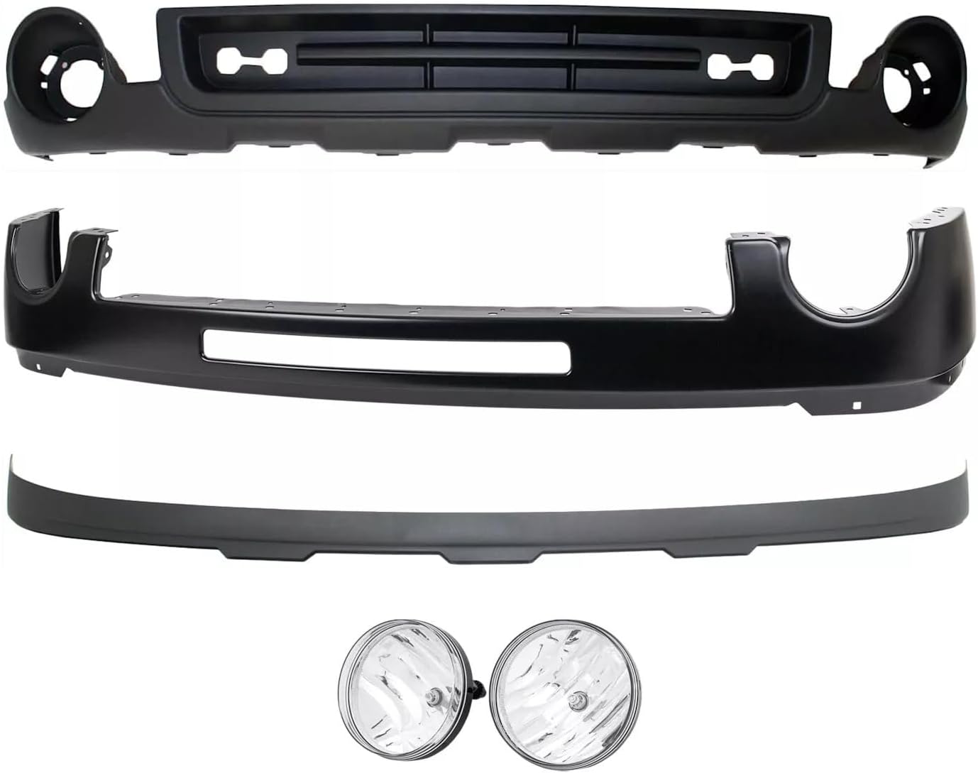 Front Bumper Primed Steel + Lower Valance Air Deflector Textured + Extension + Fog Lamps Assembly Left & Right Side Direct Replacement Compatible With 2011-2013 GMC Sierra 1500