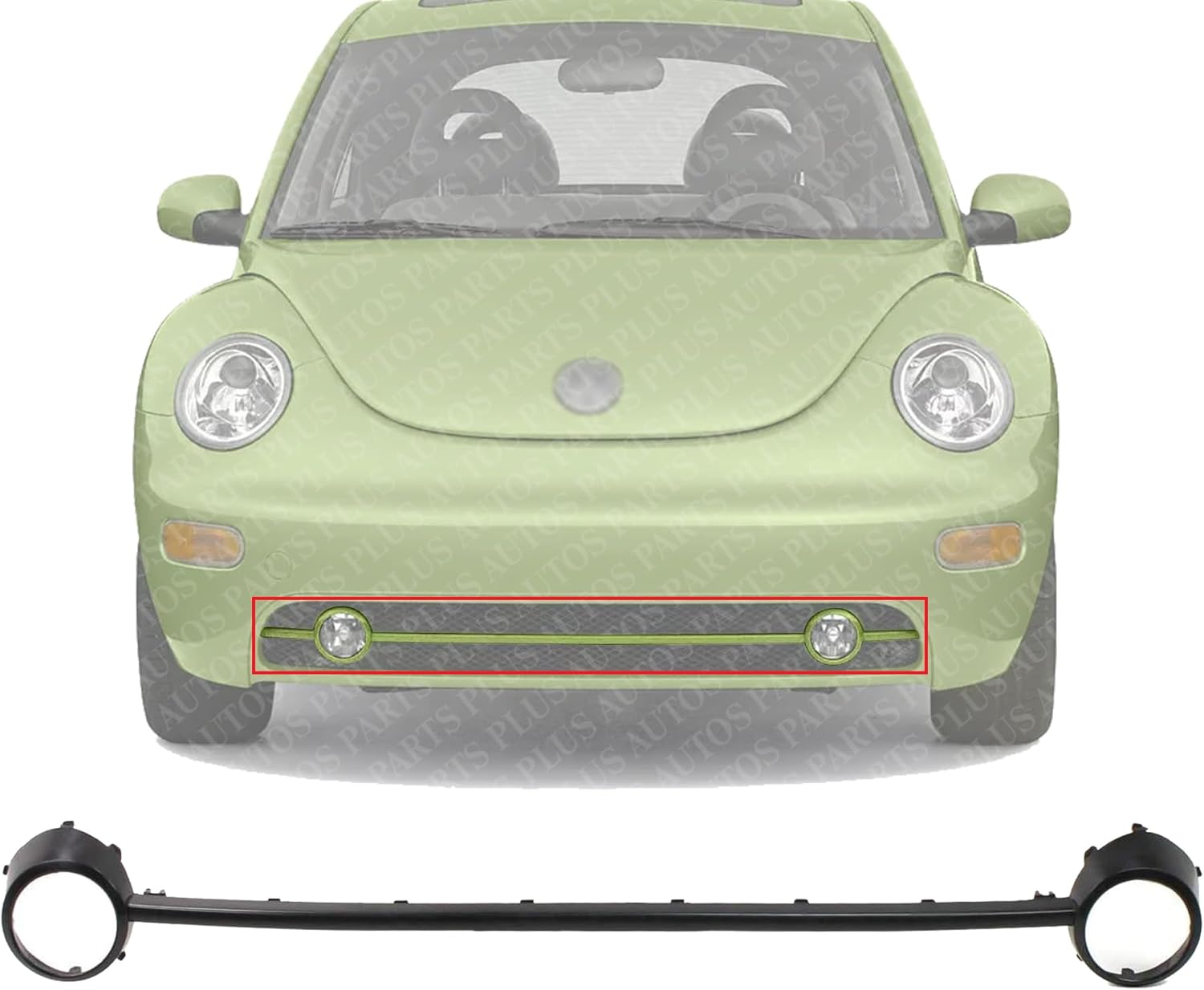 Front Bumper Molding With Fog Light Trim Direct Replacement Compatible With 1988-2000 Volkswagen Beetle VW1044101 1C0807341GRU