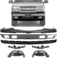 Front Bumper Upper Cover + Lower Valance + Extension Textured + Fillers + Fender Liner Right & Left Side Direct Replacement Compatible With 2003-2006 Chevrolet Silverado 1500