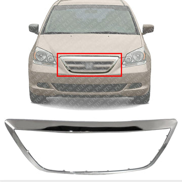 Front Center Grille Surround Trim Molding Chrome Direct Replacement Compatible With 2005-2007 Honda Odyssey HO1202103 71122SHJA01
