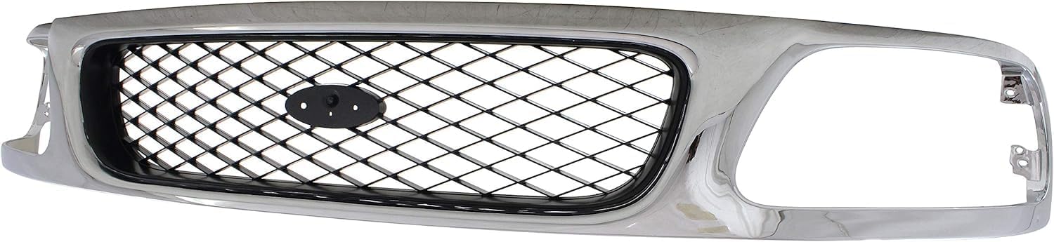 Front Grille Mesh Chrome Shell With Black Insert With Headlight Holes And Emblem Provision Direct Replacement Compatible With 1997-1998 Ford F-150 / F-250 FO1200380 F65Z8200AAN