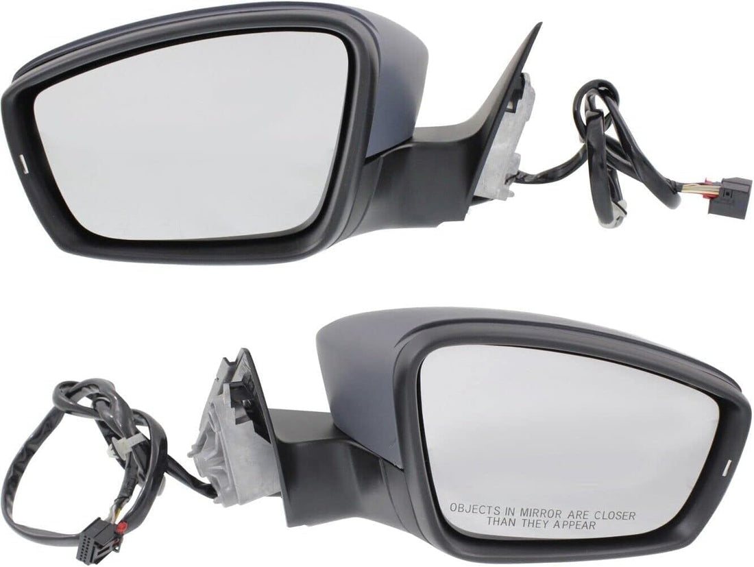 Set Of 2 Front Power Mirror Manual Folding Heated Primed Plastic Left Driver & Right Passenger Side Direct Replacement Compatible With 2012-2015 Volkswagen Passat VW1321145 VW1320145