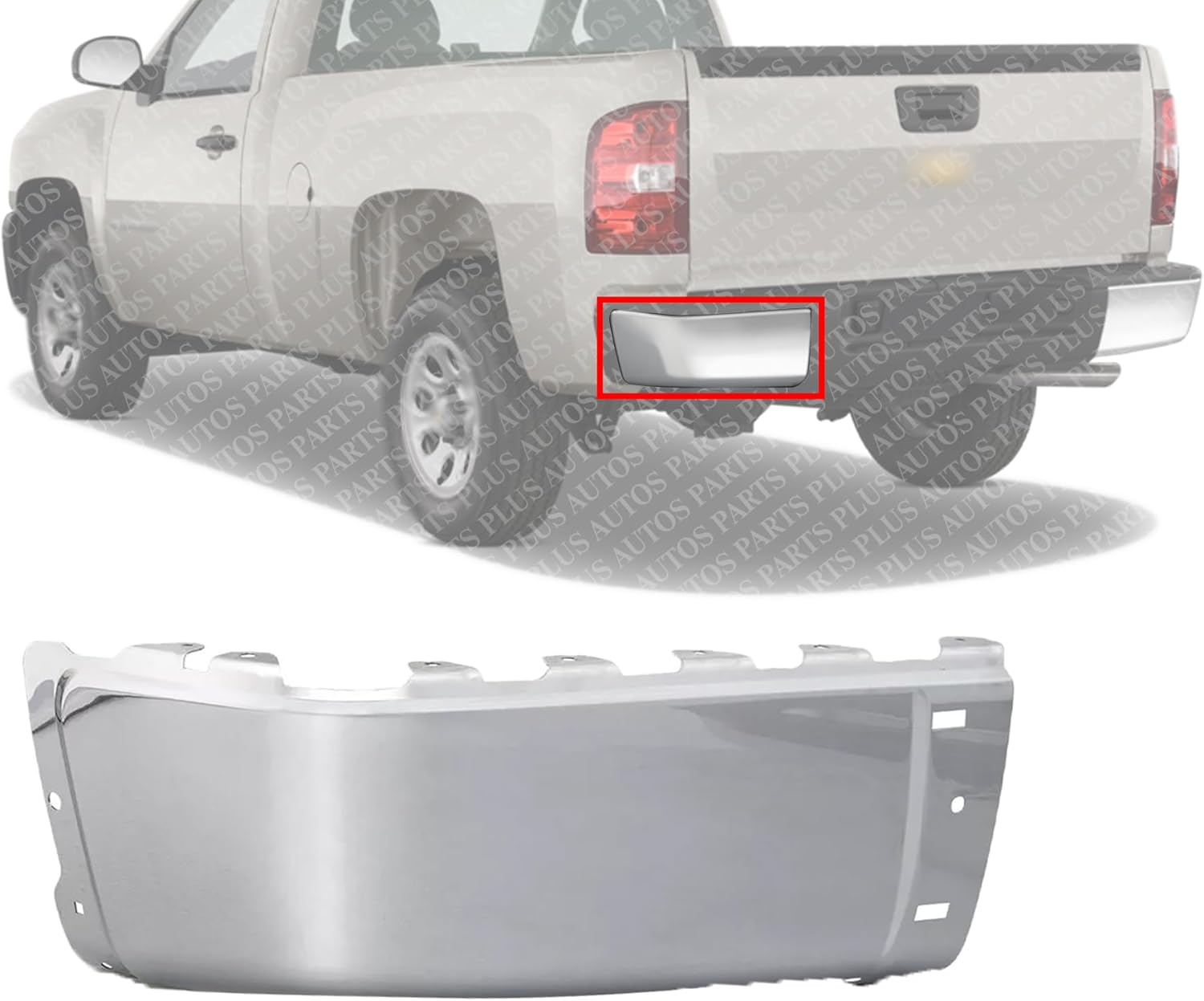 Rear Bumper End Caps Chrome Steel Without Sensor Holes Left Side Direct Replacement Compatible With 2007-2013 Chevrolet Silverado/GMC Sierra 1500/2007-2014 2500HD 3500HD GM1104149