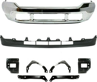 Front Bumper Chrome + Lower Valance + Mounting Plate & Support Brackets Left Driver & Right Passenger Side Direct Replacement Compatible With 2001-2004 Ford F-Series Super Duty