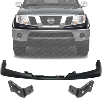 Front Bumper Upper Cover Primed Steel + Stay Brackets Right Passenger & Left Driver Side Direct Replacement Compatible With 2009-2019 Nissan Frontier NI1014100 NI1042100 NI1043100