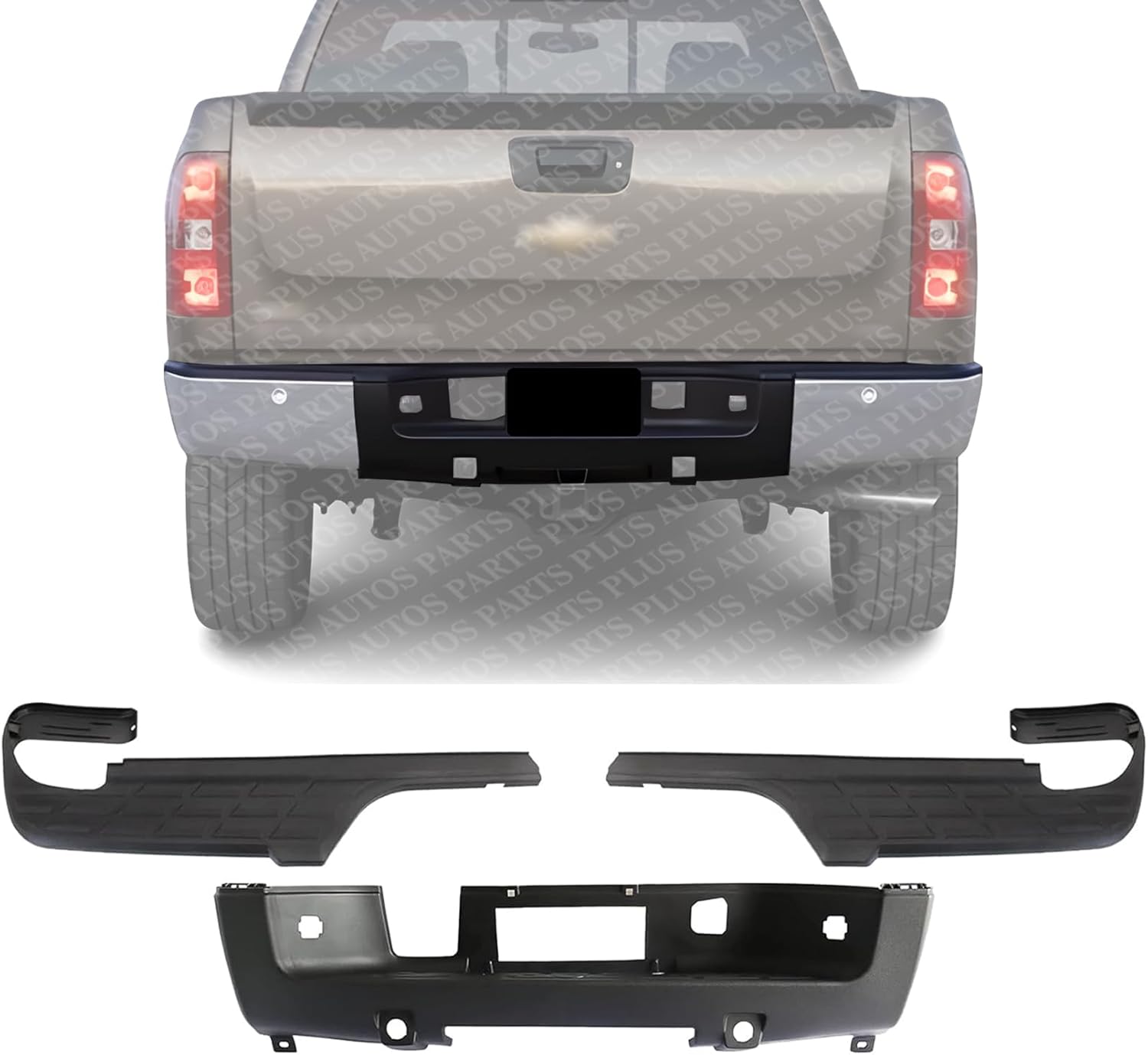 Rear Bumper Center Step Pad + Outer Left Driver & Right Passenger Side Direct Replacement Compatible With 2007-2013 Chevrolet Silverado 1500 GM1191124 GM1191125 GM1191128 15284313