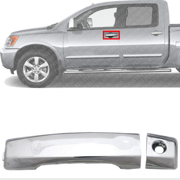 Front Exterior Door Handle Chrome with Cap Left Driver Side Direct Replacement Compatible with 2004-2018 Nissan Titan / 2016-2018 Titan FDH010267 80640ZC00A 80647ZC00A