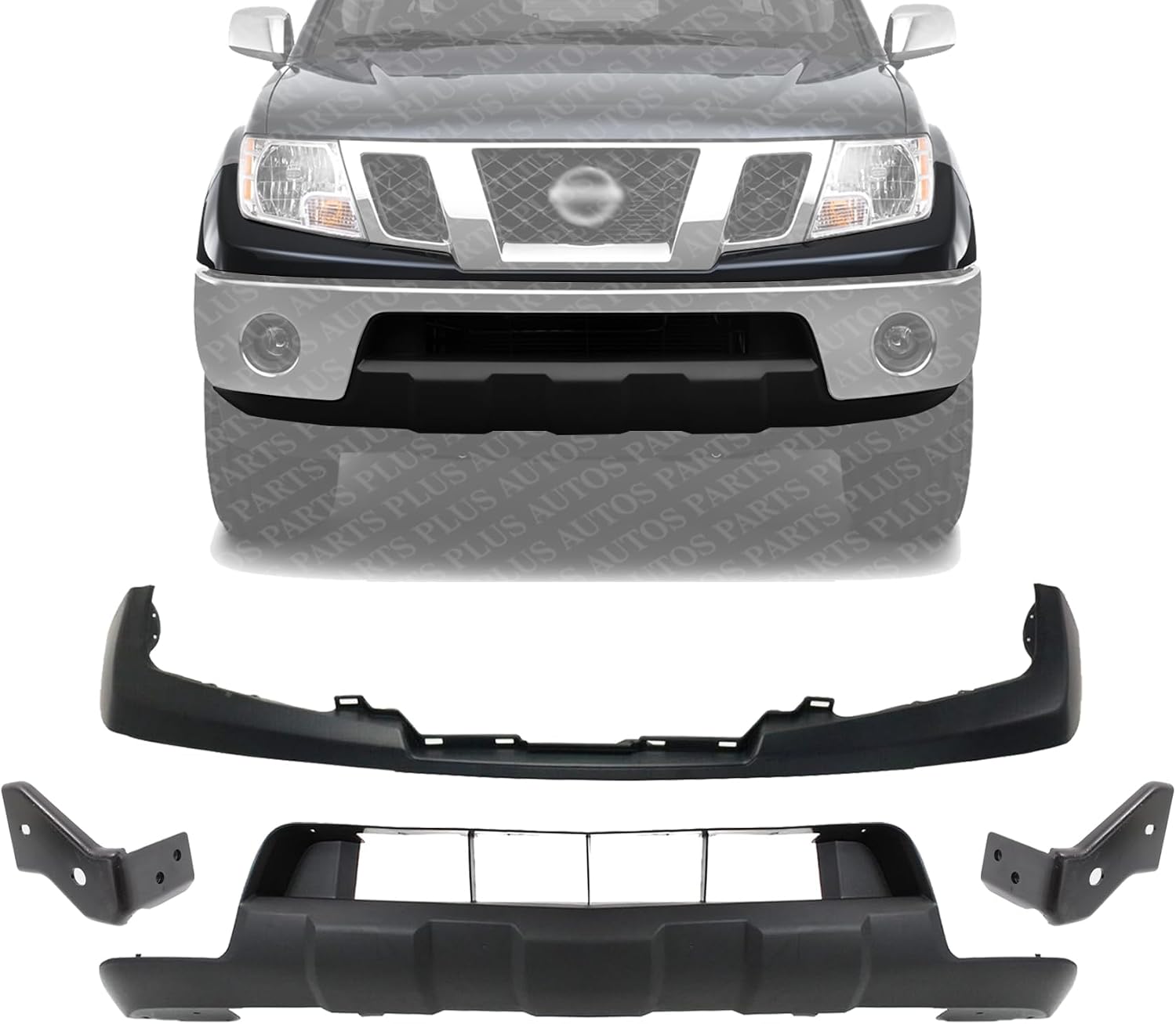 Front Bumper Upper Cover Primed Steel + Lower Valance + Stay Brackets Right Passenger & Left Driver Side Direct Replacement Compatible With 2005-2019 Nissan Frontier NI1014100