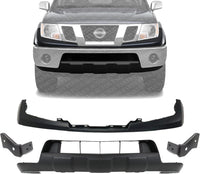 Front Bumper Upper Cover Primed Steel + Lower Valance + Stay Brackets Right Passenger & Left Driver Side Direct Replacement Compatible With 2005-2019 Nissan Frontier NI1014100