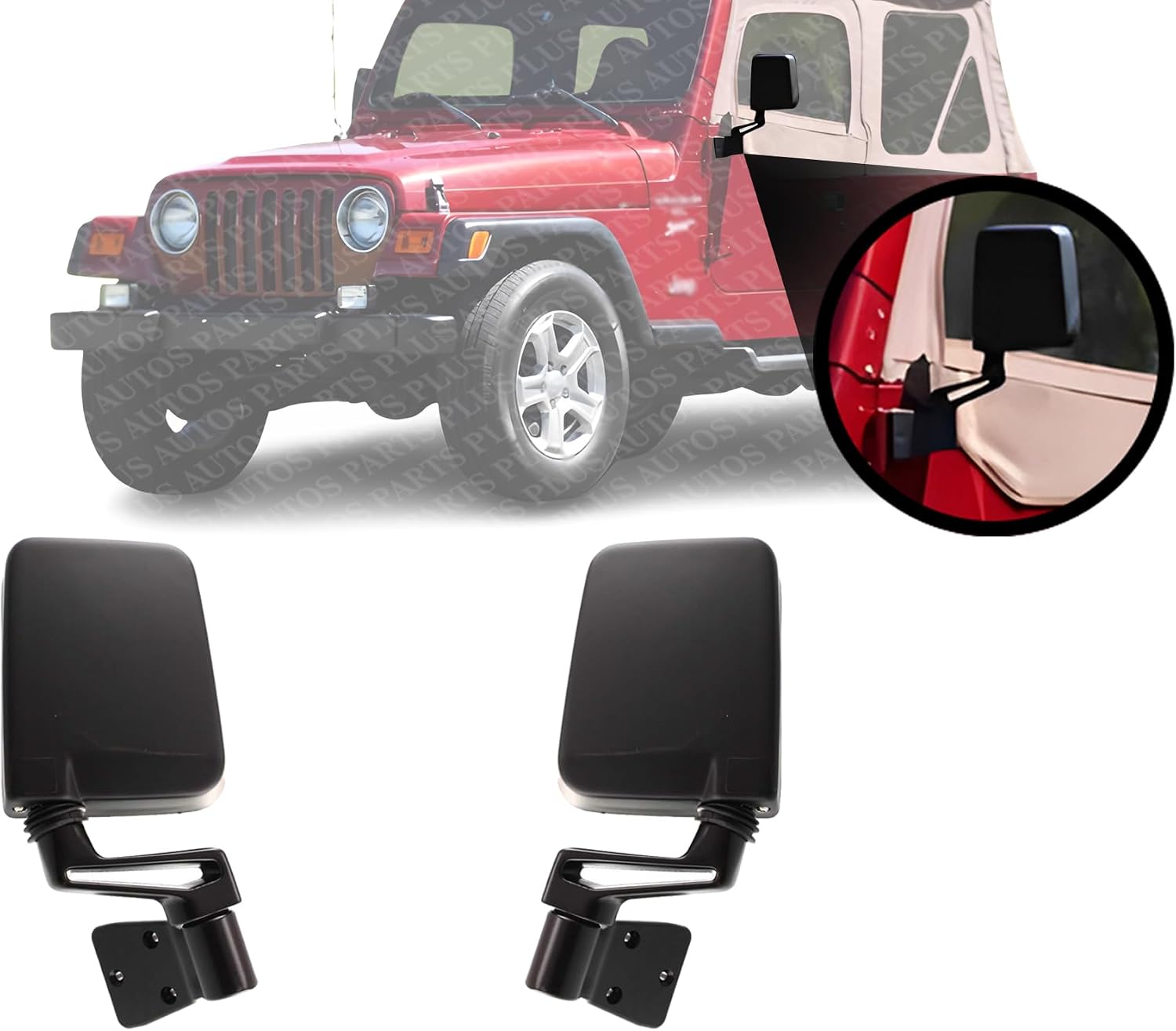 Set Of 2 Front Mirror Manual Folding Non-Heated Primed Plastic Left Driver & Right Passenger Side Direct Replacement Compatible With 1987-2002 Jeep Wrangler