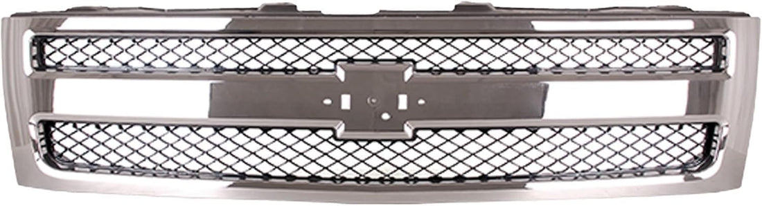 Front Bumper Chrome Steel + Grille + Lower Valance + Extension + End Cap Primed + Fog Light Left & Right Side Direct Replacement Compatible With 2007-2013 Chevrolet Silverado 1500