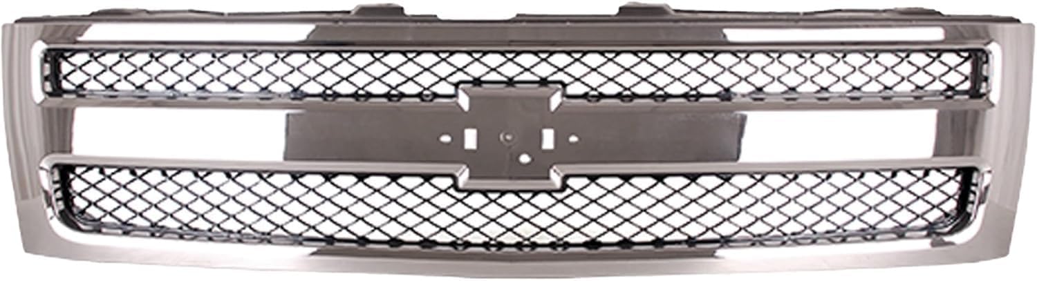 Front Bumper Chrome Steel + Grille + Lower Valance + Extension + End Cap Primed + Fog Light Left & Right Side Direct Replacement Compatible With 2007-2013 Chevrolet Silverado 1500