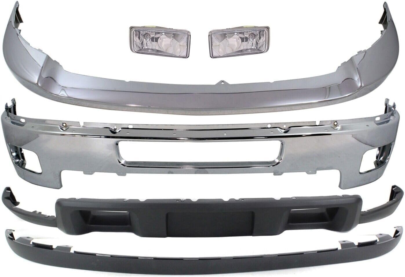 Front Bumper Chrome + Grille + Upper Cover + Lower Valance + Extension + Headlights + Fog Lights Left & Right Side Direct Replacement Compatible With 2011-2014 Silverado 2500HD 3500HD