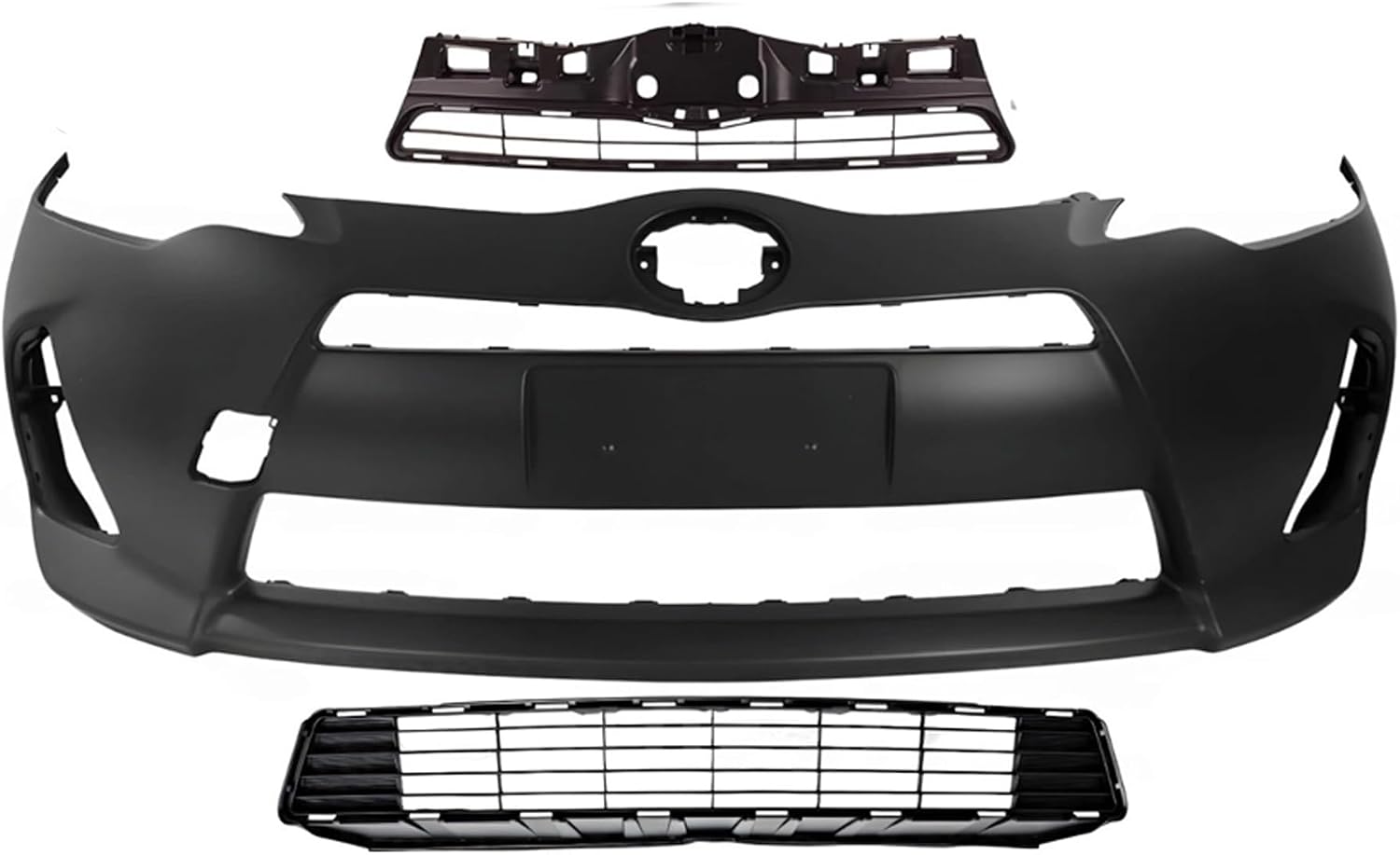 Front Bumper Cover Primed Plastic + Upper & Lower Grille + Headlight + Signal Lamp + Fog Light + Trim Left & Right Side Direct Replacement Compatible With 2012-2014 Toyota Prius C