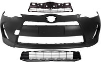 Front Bumper Cover Primed Plastic + Upper & Lower Grille + Headlight + Signal Lamp + Fog Light + Trim Left & Right Side Direct Replacement Compatible With 2012-2014 Toyota Prius C