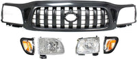 Front Bumper + Grille + Upper Cover + Lower Valance + Headlights + Fillers + Park Lamp & Signal Lights Left & Right Side Direct Replacement Compatible With 2001-2004 Toyota Tacoma 4WD