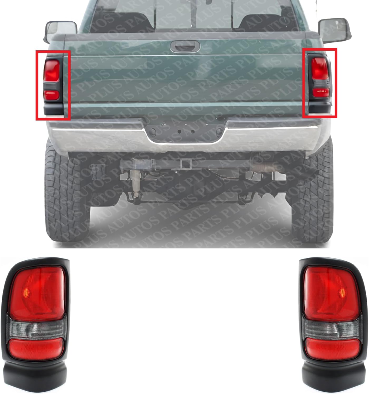 Set OF 2 Tail Light Lens And Housing Right Passenger & Left Driver Side Direct Replacement Compatible With 1994-2002 Dodge Ram 1500 2500 3500 CH2800122 CH2801122 55055265AC 55055264AC