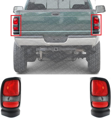 Set OF 2 Tail Light Lens And Housing Right Passenger & Left Driver Side Direct Replacement Compatible With 1994-2002 Dodge Ram 1500 2500 3500 CH2800122 CH2801122 55055265AC 55055264AC