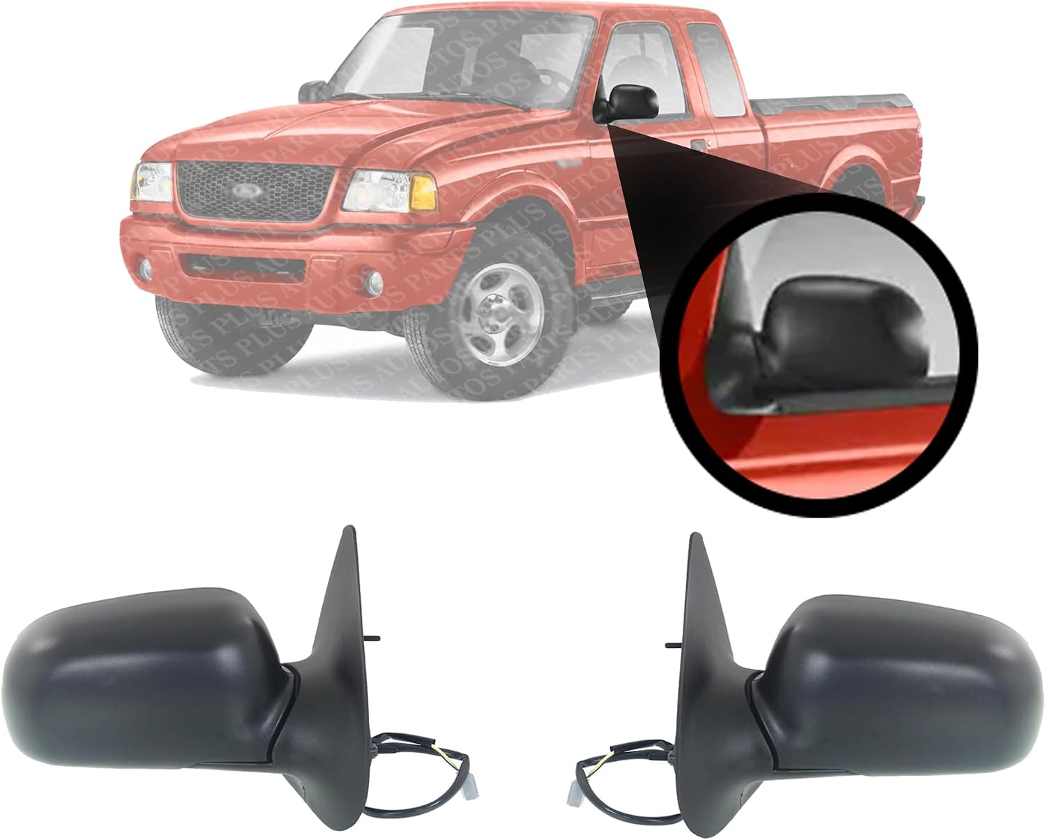 Set of 2 Front Power Mirror Manual Folding Non-Heated Textured Right Passenger & Left Driver Side Direct Replacement Compatible With 1993-2005 Ford Ranger FO1320206 FO1321206