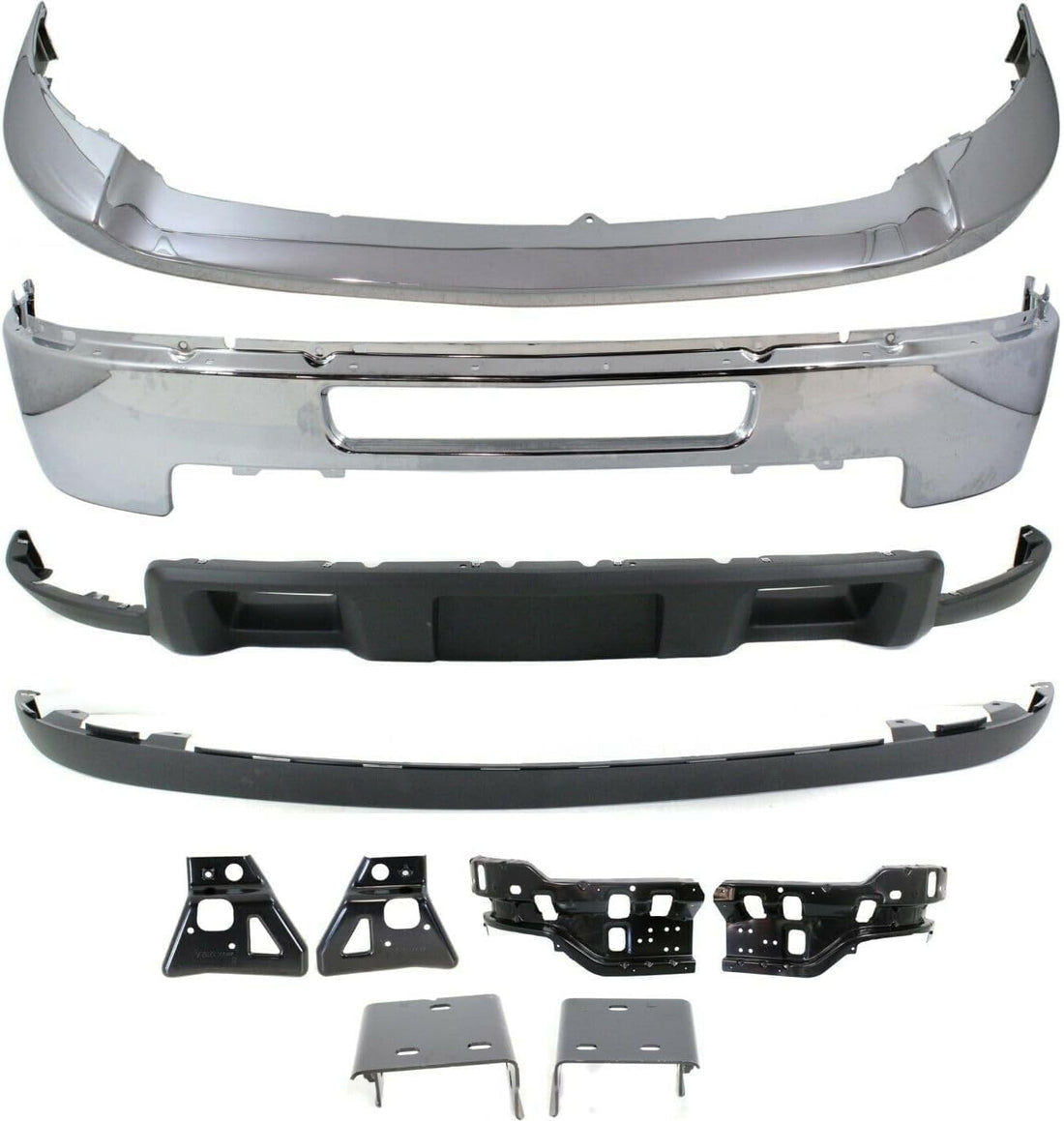 Front Bumper Steel + Upper Cover Chrome + Lower Valance + Extension Textured + Bracket Set Of 6 RH & LH Side Direct Replacement Compatible With Chevy Silverado 2500HD 3500HD 2011-2014