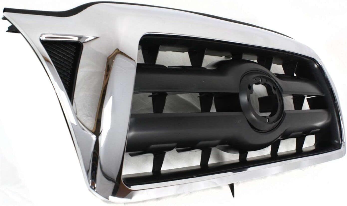AUTOS PARTS PLUS Front Bumper Cover Textured Plastic + Grille Chrome Shell With Black Insert Direct Replacement Compatible With 2005-2008 Toyota Tacoma TO1000302 TO1200268 5211904040 5310004360