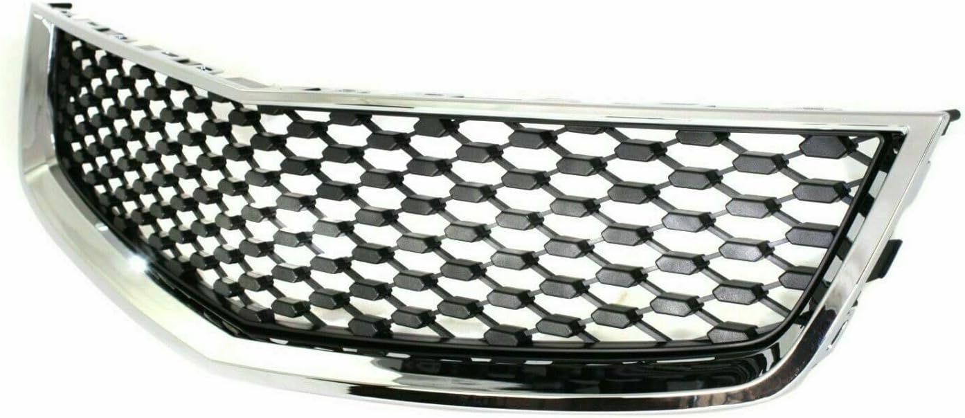 Front Bumper Upper & Lower Grille Chrome Shell & Insert + Support Bracket Direct Replacement Compatible With 2010-2015 Chevrolet Equinox GM1041121 GM1200622 GM1200621 23507949