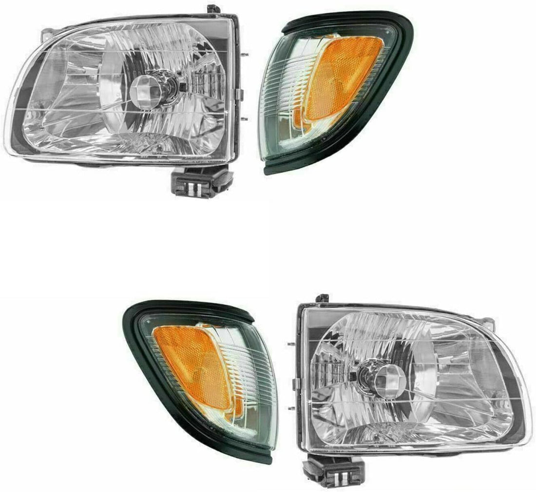 Front Bumper + Grille + Upper Cover + Lower Valance + Headlights + Fillers + Park Lamp & Signal Lights Left & Right Side Direct Replacement Compatible With 2001-2004 Toyota Tacoma 4WD