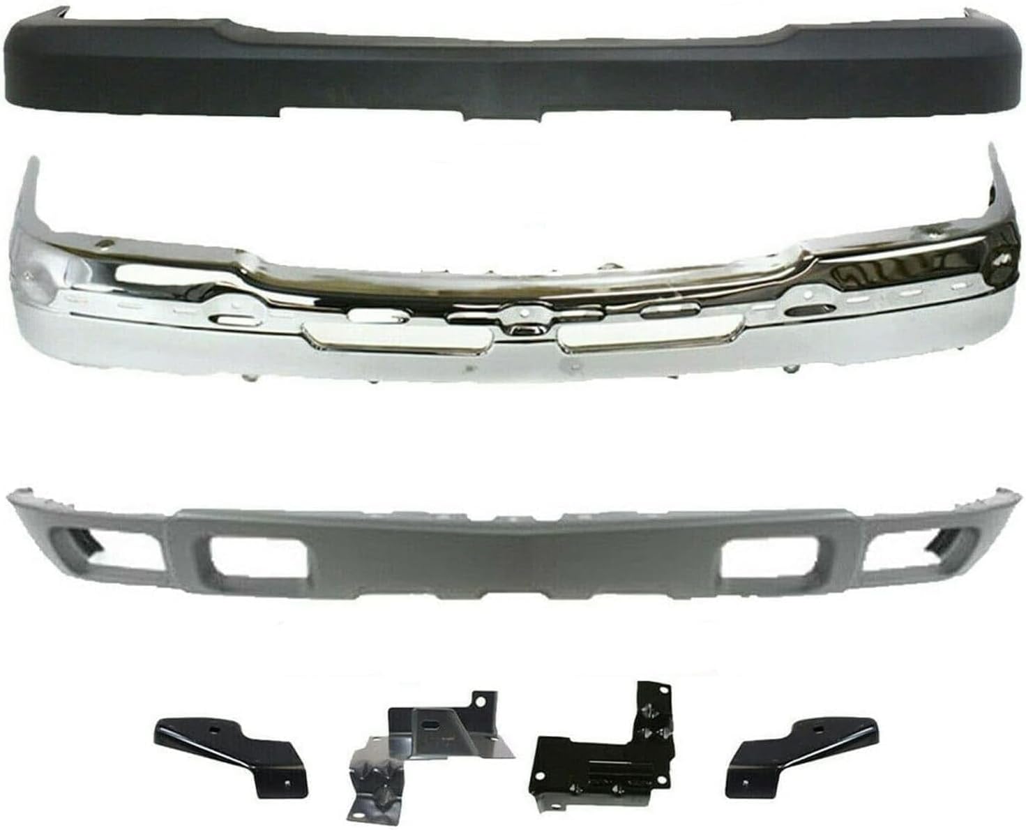 Front Bumper Chrome + Upper Cover Textured + Lower Valance + Brackets Set Right & Left Side Direct Replacement Compatible With 2003-2006 Chevrolet Silverado 2500HD 3500