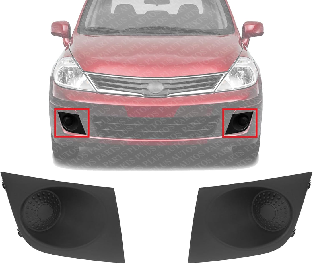 Set Of 2 Front Fog Light Cover Primed Plastic Right Passenger & Left Driver Side Direct Replacement Compatible With 2007-2012 Nissan Versa NI1039111 NI1038111 62256EM30A 62257EM30A