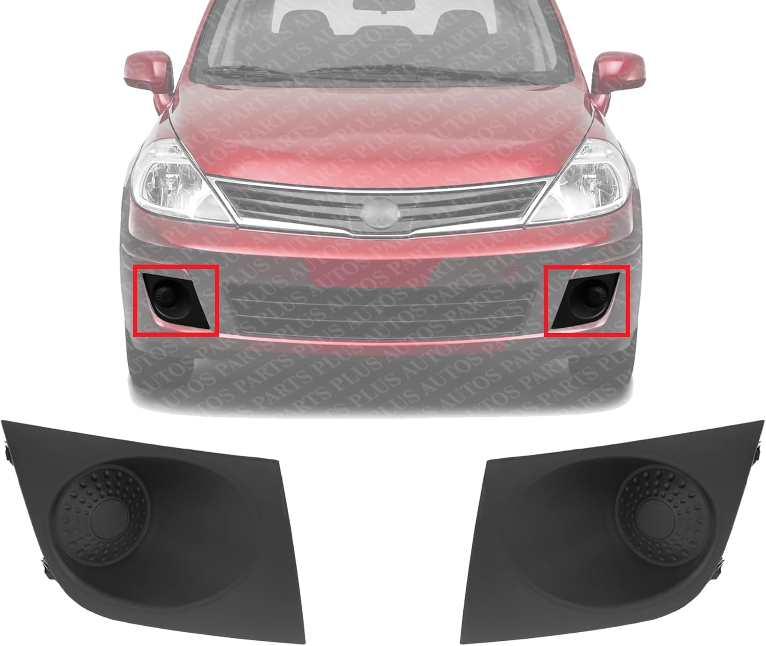 Set Of 2 Front Fog Light Cover Primed Plastic Right Passenger & Left Driver Side Direct Replacement Compatible With 2007-2012 Nissan Versa NI1039111 NI1038111 62256EM30A 62257EM30A