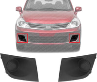Set Of 2 Front Fog Light Cover Primed Plastic Right Passenger & Left Driver Side Direct Replacement Compatible With 2007-2012 Nissan Versa NI1039111 NI1038111 62256EM30A 62257EM30A