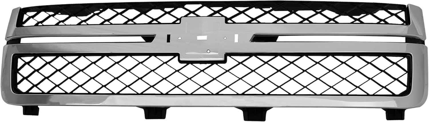 Front Bumper Impact Bar Steel + Grille + Lower Valance Air Deflector Textured + End Caps Left & Right Side Direct Replacement Compatible With 2007-2013 Chevrolet Silverado 1500