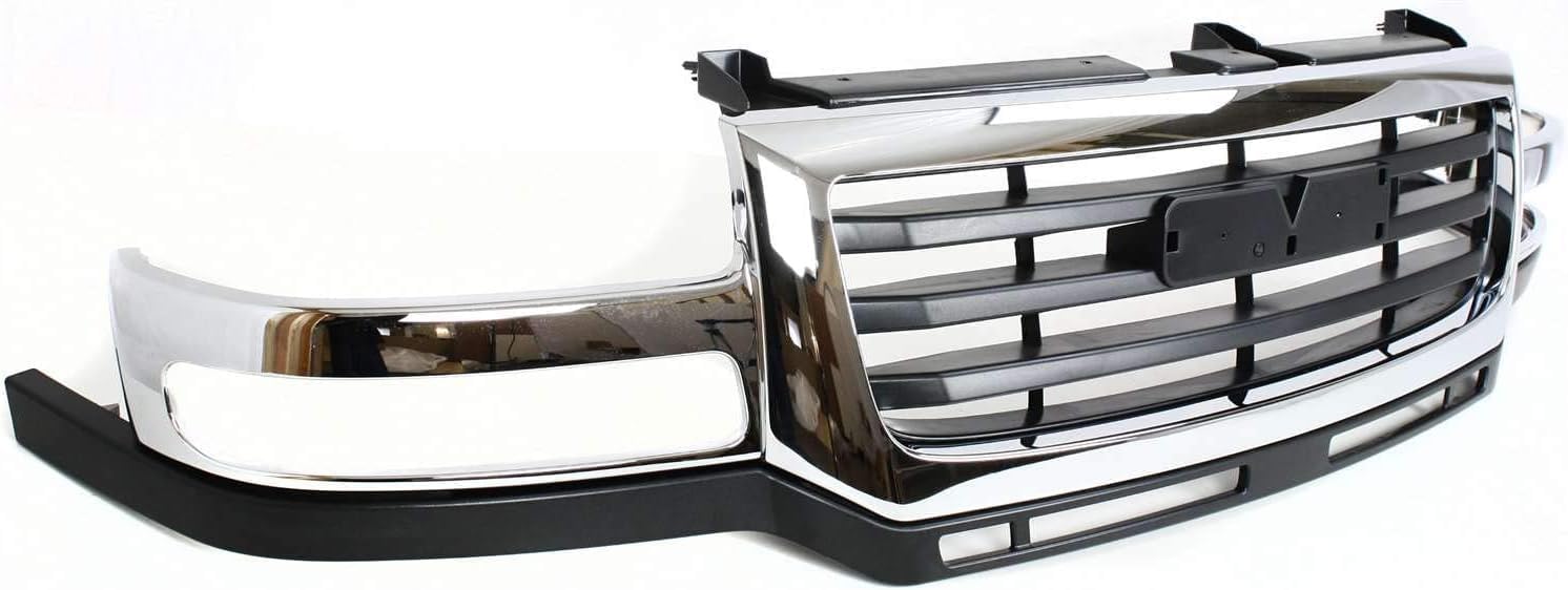 Front Grille Chrome Shell/Black Insert Direct Replacement Compatible With 2003-2006 GMC Sierra 2500HD 3500HD GM1200568 19130795