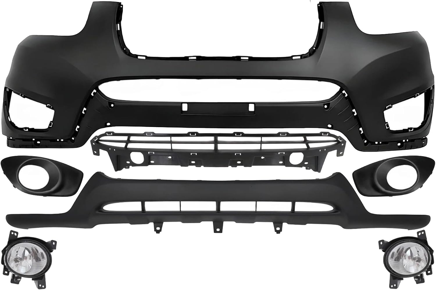 Front Bumper Cover Primed Plastic + Lower Valance + Grille + Fog Lights + Trim Left Driver & Right Passenger Side Direct Replacement Compatible With 2010-2012 Hyundai Santa Fe