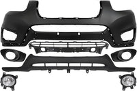 Front Bumper Cover Primed Plastic + Lower Valance + Grille + Fog Lights + Trim Left Driver & Right Passenger Side Direct Replacement Compatible With 2010-2012 Hyundai Santa Fe