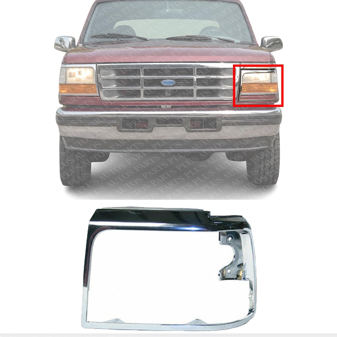 Front Head Light Door Bezel Chrome Steel Left Driver Side Direct Replacement Compatible With 1992-1997 Ford F-Series FO2512130 F2TZ13064D