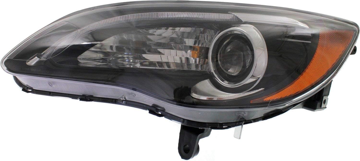 Set Of 2 Front Headlight Assembly Black Interior With Chrome Insert Right Passenger & Left Driver Side Direct Replacement Compatible With 2011-2014 Chrysler 200 68088066AG-PFM