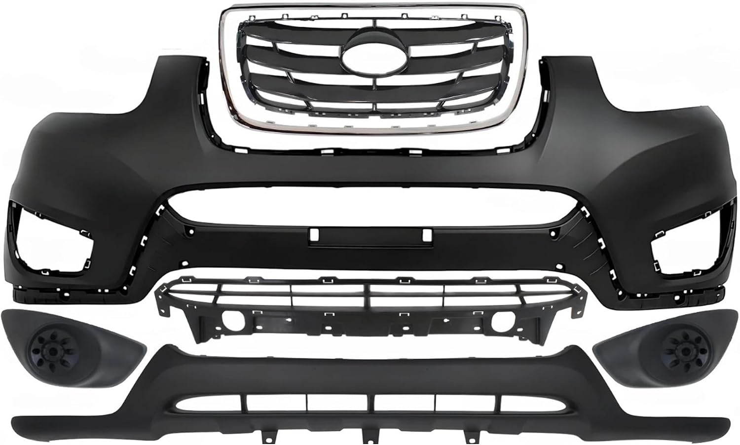 Front Bumper Cover Primed + Valance + Upper & Lower Grille + Molding Chrome + Fog Light Cover Left & Right Side Direct Replacement Compatible With 2010-2012 Hyundai Santa Fe