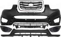 Front Bumper Cover Primed + Valance + Upper & Lower Grille + Molding Chrome + Fog Light Cover Left & Right Side Direct Replacement Compatible With 2010-2012 Hyundai Santa Fe