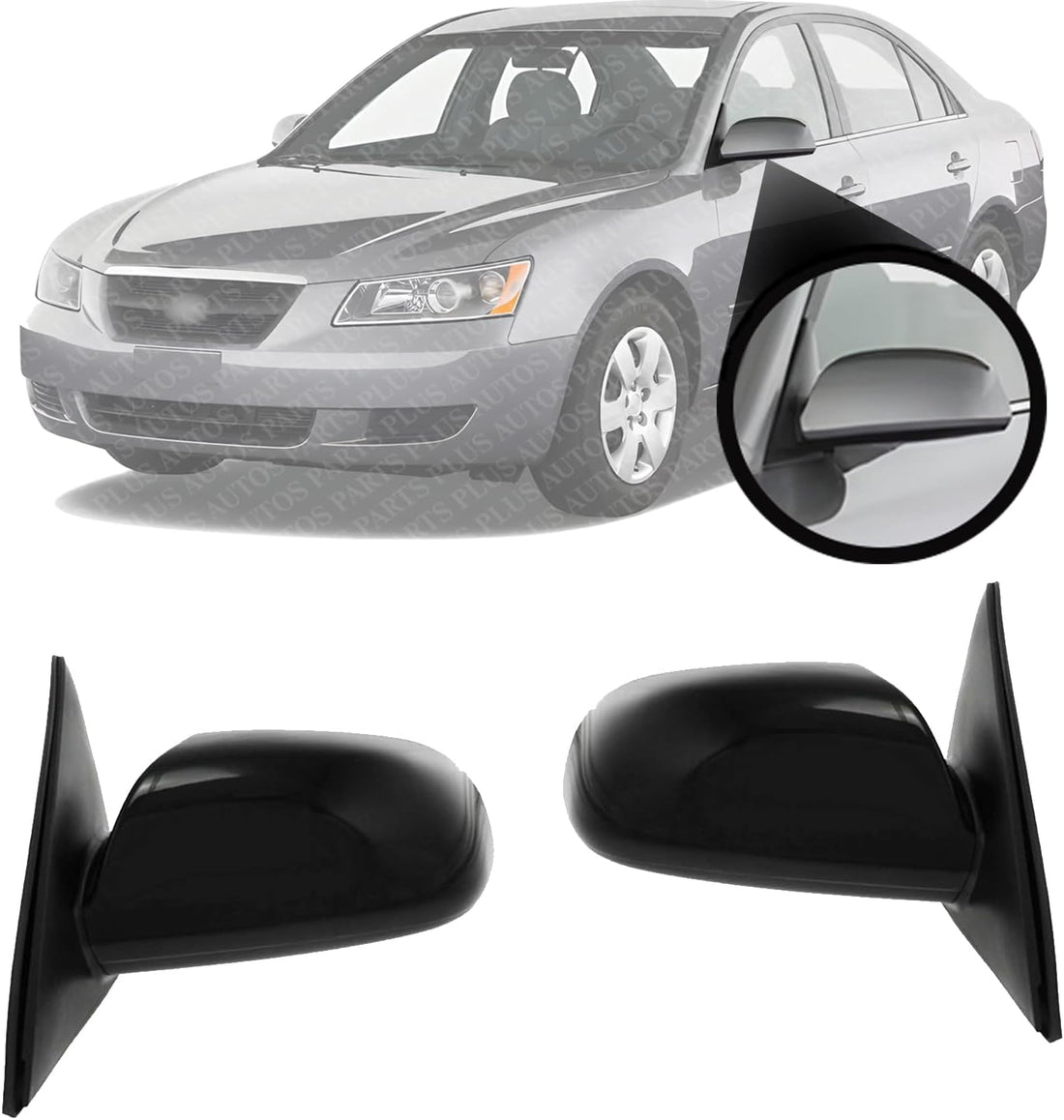 Set Of 2 Front Power Mirror Non-Folding Heated Primed Left Driver & Right Passenger Side Direct Replacement Compatible With 2006-2010 Hyundai Sonata HY1320149 HY1321149 876100A000