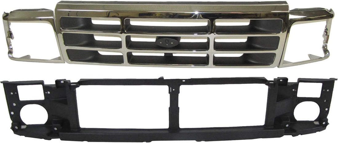 Front Grille + Header Panel + Head Light Door Bezels Left Driver & Right Passenger Side Direct Replacement Compatible With 1992-1997 Ford F-Series FO1220113 FO1200173 FO2513131