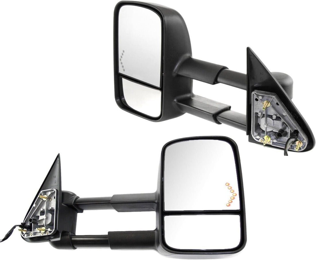 Set Of 2 Front Power Towing Mirror Manual Folding Heated Textured Left Driver & Right Passenger Side Direct Replacement Compatible With 2003-2006 Chevrolet Silverado/GMC Sierra