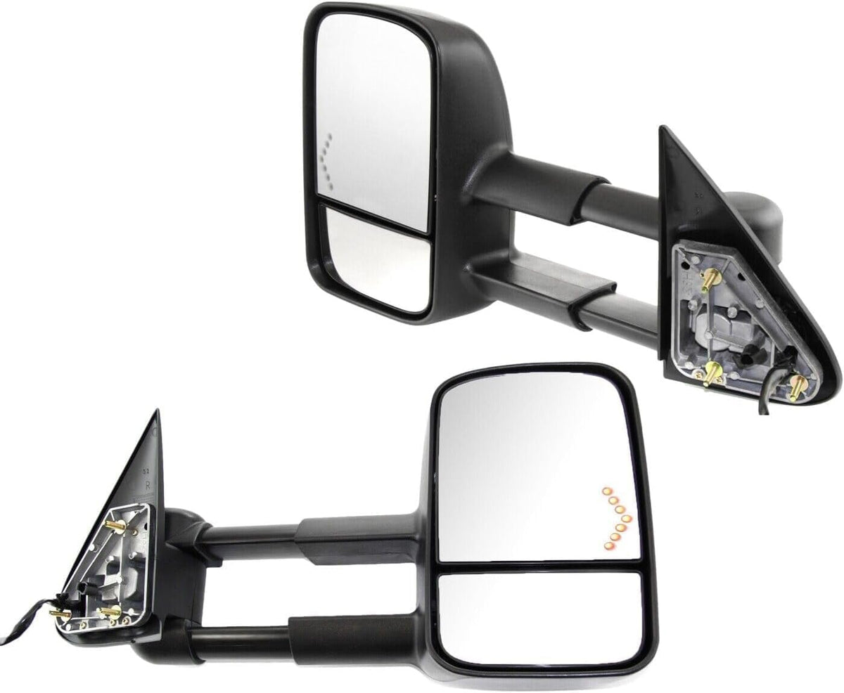 Set Of 2 Front Power Towing Mirror Manual Folding Heated Textured Left Driver & Right Passenger Side Direct Replacement Compatible With 2003-2006 Chevrolet Silverado/GMC Sierra